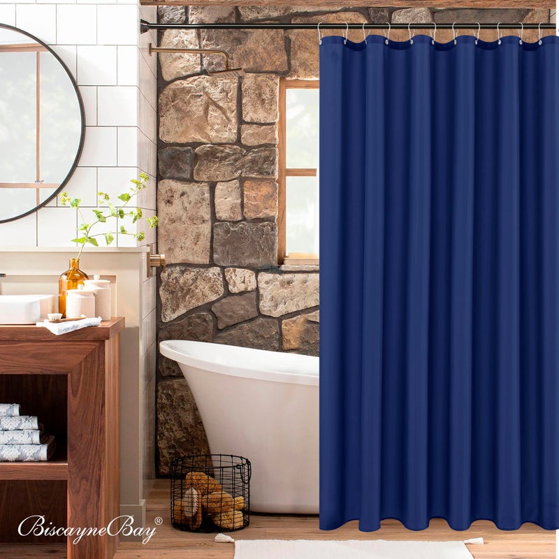 Biscaynebay Extra Long Fabric Shower Curtain Liner 72" Width by 84" Length, Navy Water Resistant Bathroom Curtains, Rust Resistant Grommets Weighted Bottom Hem Machine Washable - Image 2